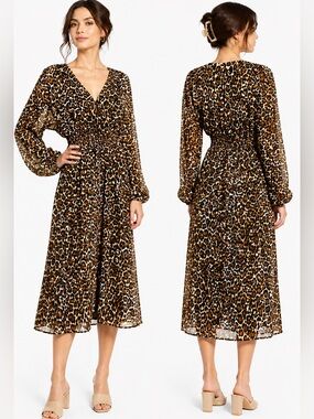 WAYF Gabrielle Leopard Print Midi Dress NWT Sz XS Flirty Trending Spring Classy